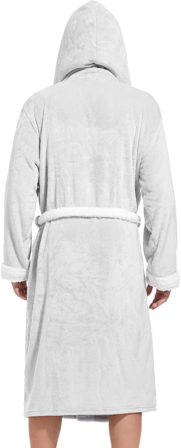 Inner Wish Mens Hooded Robe, Plush Long Bath robes Cozy Warm Bathrobe Fuzzy male Spa Robe With Pockets