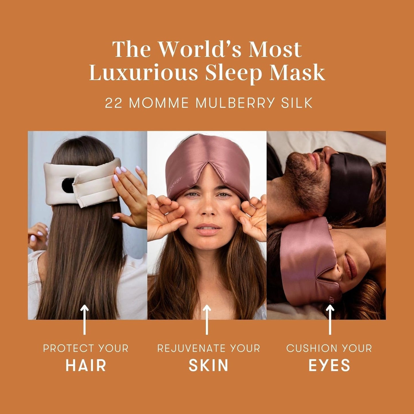 DROWSY Silk Sleep Mask - Face-Hugging, Padded Cocoon for Luxury Sleep in Total Darkness - 100% Pure Mulberry Silk (Pumpkin Spice)
