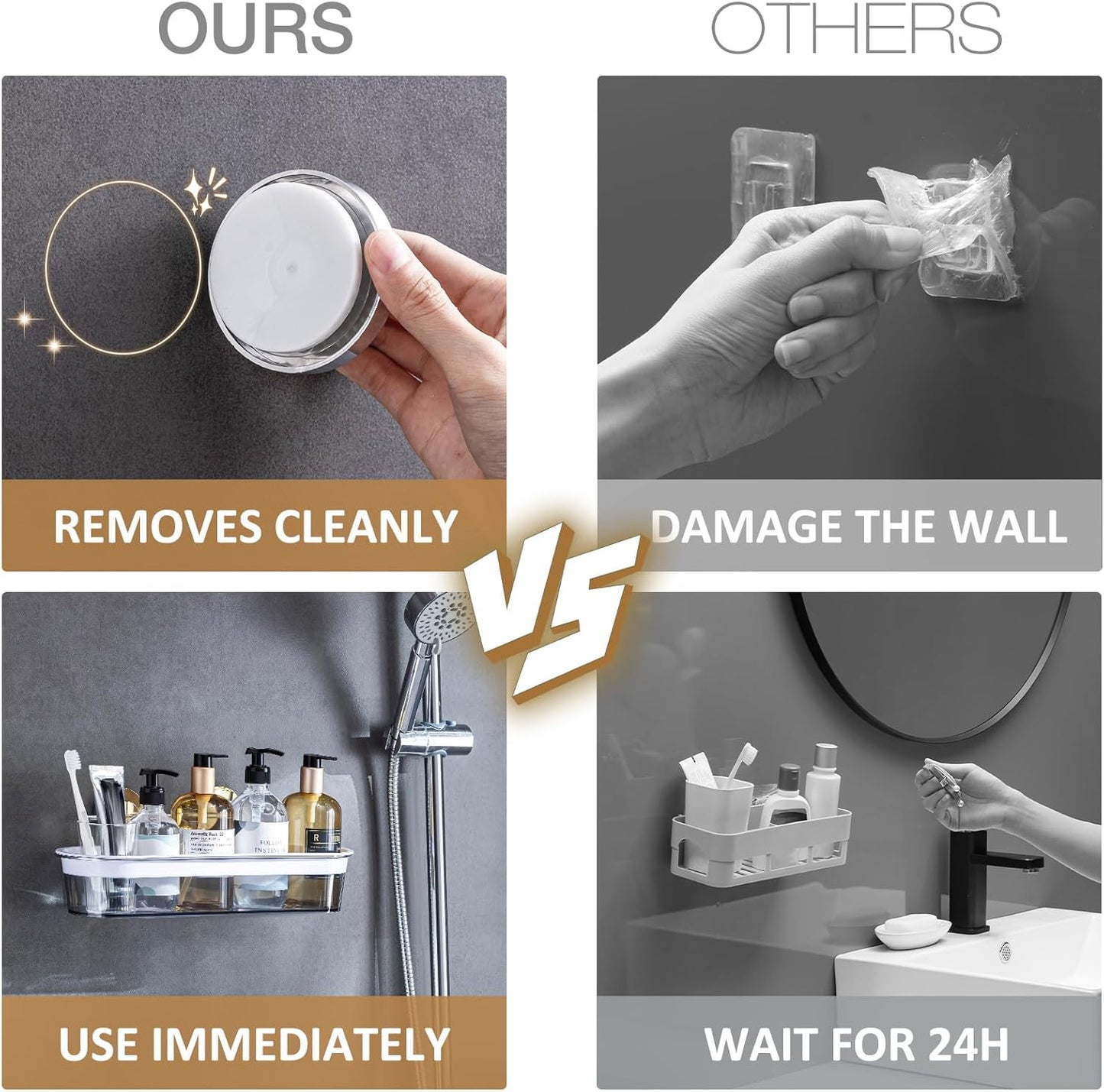 LEVERLOC Shower Caddy Suction Cup, Shower Organizer Removable Bathroom Shelf, Storage Suction Powerful Max Hold 22lbs Bathroom Caddy Waterproof Holder, Chrome & Clear, Large