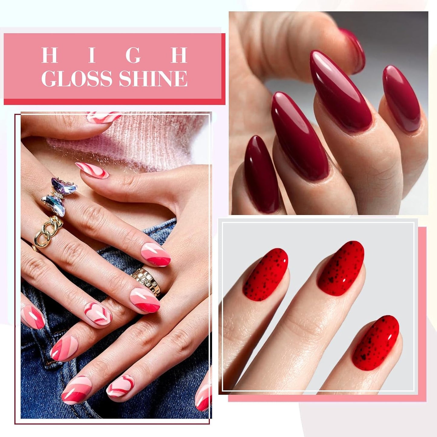 CANNI 6 Colors 9 ML Hema-Free Glitter Red Gel Nail Polish Set, Dark Cherry Red Gel Polish Kit, Soak Off LED Nail Gel Manicure Kit DIY at Home Salon Gifts