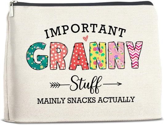 Funny Granny Makeup Bag Grandma Gifts from Grandkids, Gifts for Grandma Grandmother Nana Grammy Mimi Cosmetic Bag Important Granny Stuff Zipper Makeup Pouch