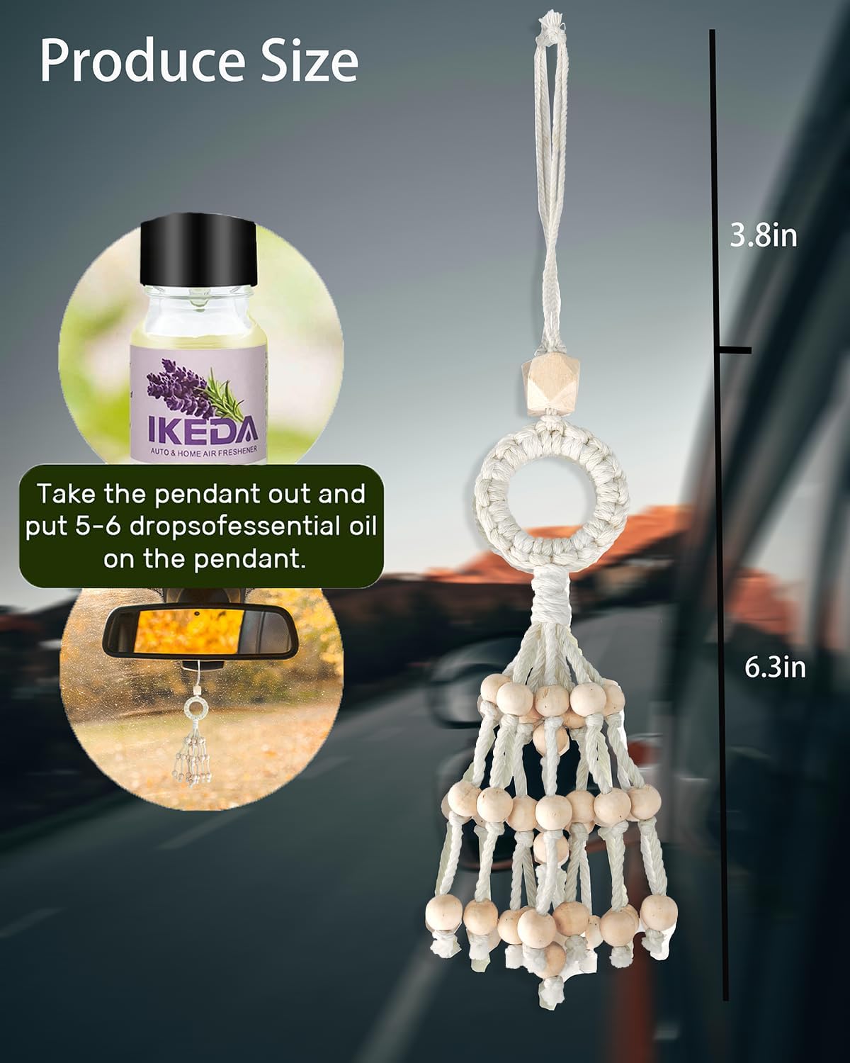 Air Freshener for Car, Lavender Scent Woven Aromatherapy Charm Diffuser with 10ml Essential Oil, Tassel Car Mirror Hanging Decoration,Pendant for Women Men Home Bathroom