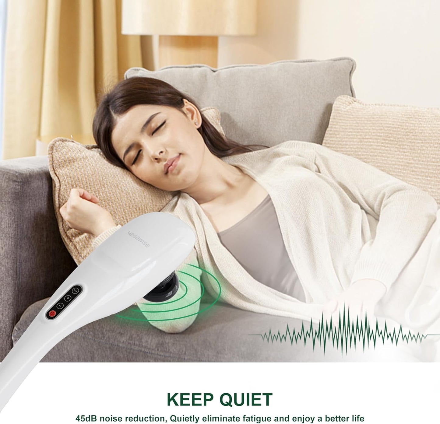 MEGAWISE Handheld Back Massager | Deep Tissue Percussion Relief for Back, Neck, Shoulders, Waist Legs, Full Body for Improved Blood Circulation and Fatigue Relief (Pearl White 6Ft Corded)