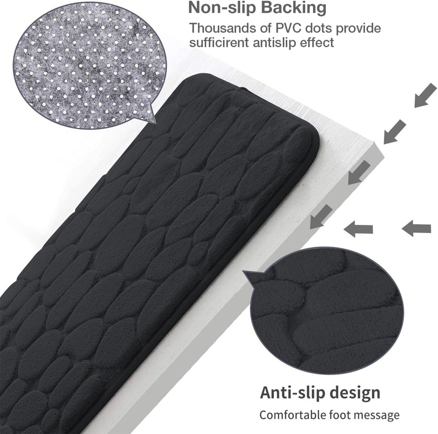 YIHOUSE Memory Foam Runner Rug, Cobblestone Bathroom Runner Rugs Super Water Absorbent Bath Mats for Bathroom Machine Washable Bath Rugs Runner for Hallway Bedroom Laundry Room(26 x 50,Black)