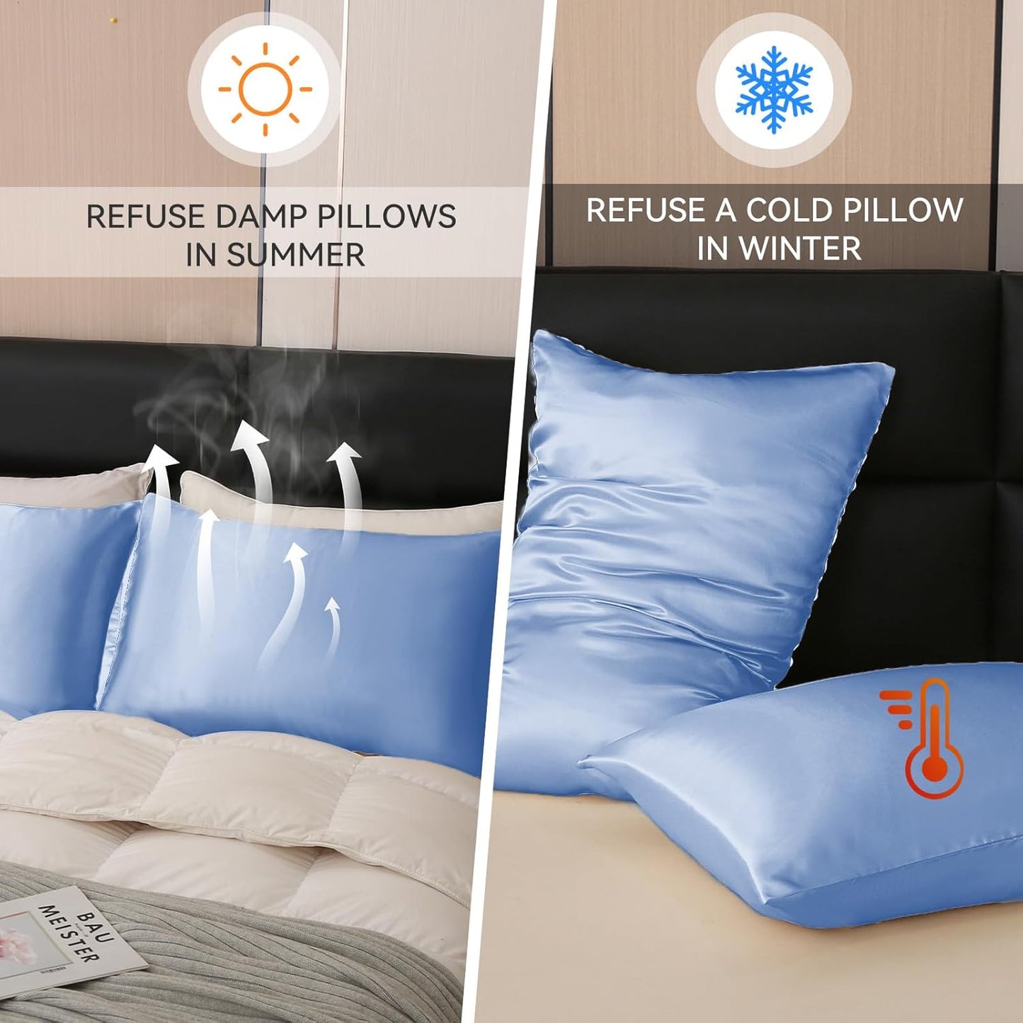 Tyfitb Satin Pillowcase Set for Hair & Skin Care – Cooling, Hypoallergenic, Anti-Frizz, Wrinkle-Free – Soft, Luxurious Pillowcases with Envelope Closure – 2-Pack, Queen Size 20x30, Gift-Ready