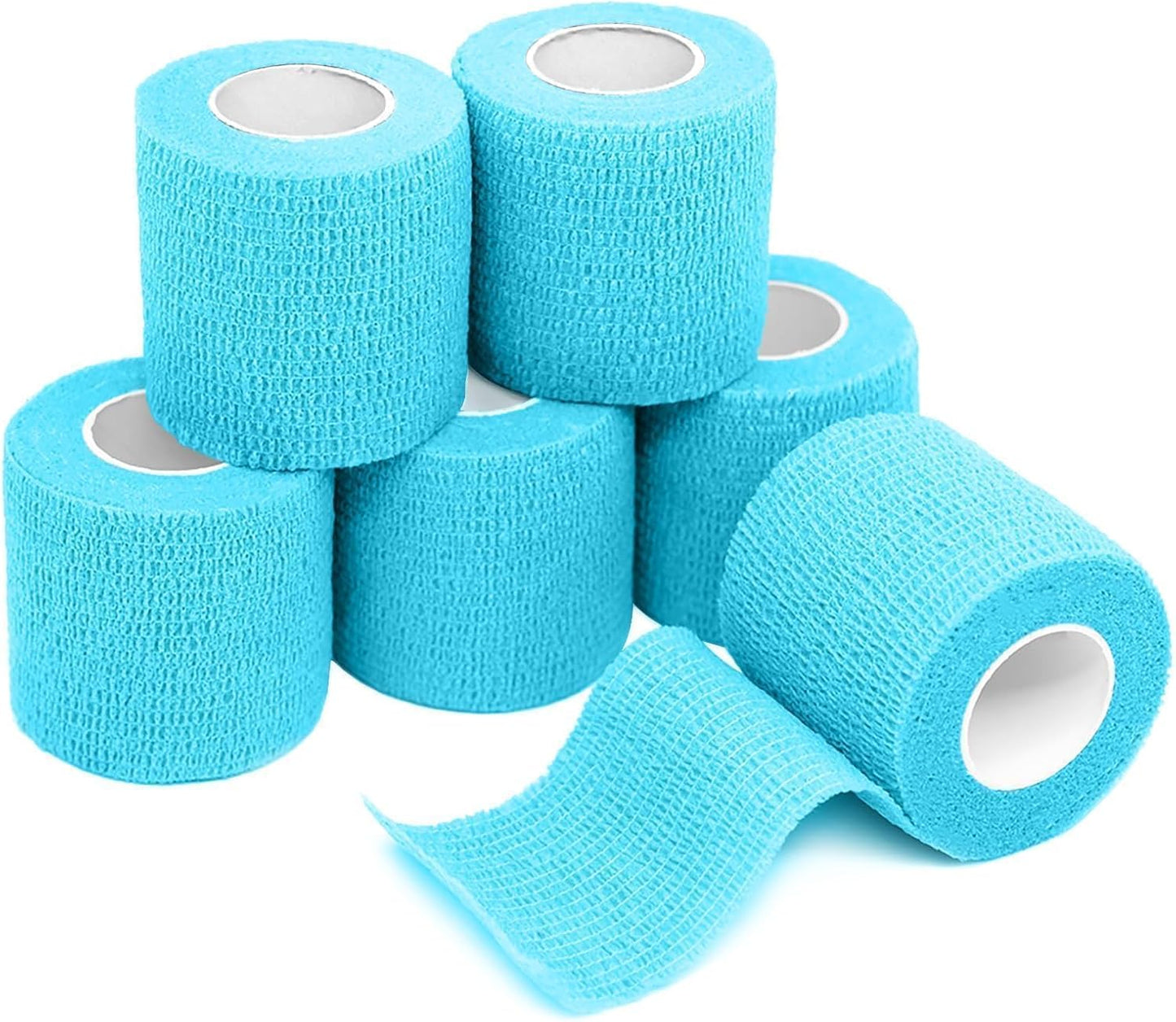 FriCARE Self Adhesive Bandage Wrap, Medical Tape in First Aid Kit, Cohesive Bandages for Wounds Sport Vet, 2 Inches X 5 Yards 6 Rolls, Cerulean Blue