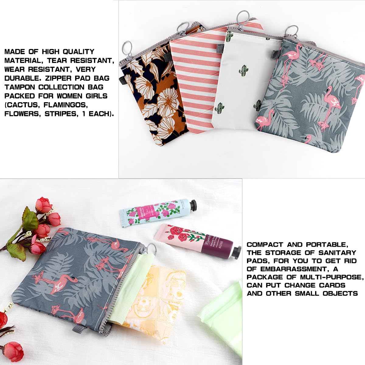 Sanitary Pad Storage Bag Napkins Bag with Zipper Portable Mini Storage Bag Teen Girls Women Washable Period Bag Traveling Tampons Collect Bag 4Pcs