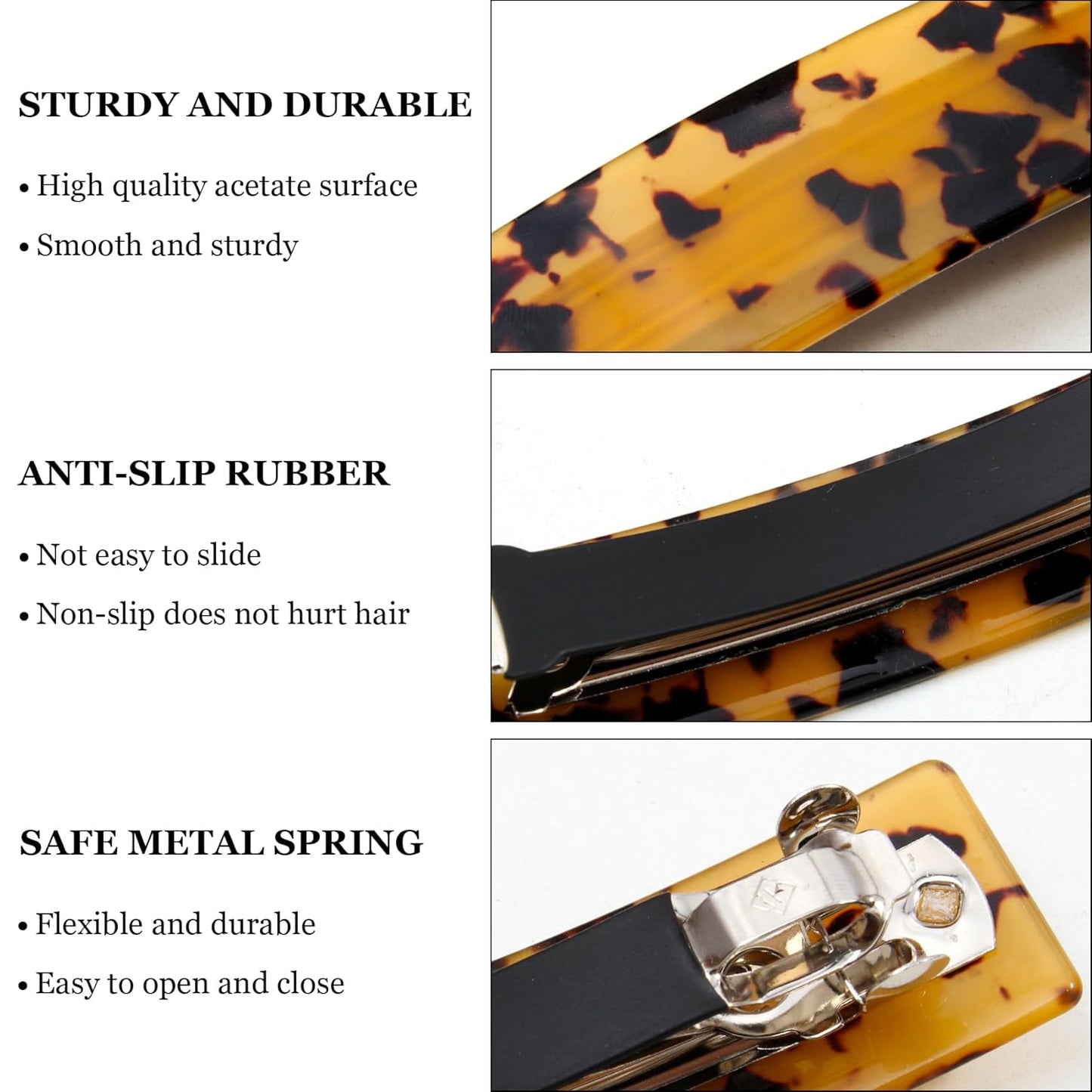 Hair Barrettes for Women - 4.13 Inch Tortoise Shell Acetate Hair Clips, Large French Retro Hair Clasps and Accessories for Thick Hair (3 Pcs)