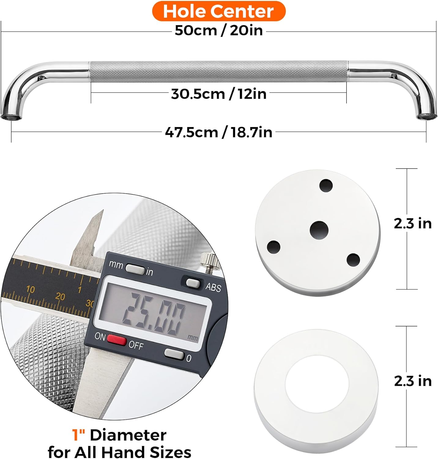 Grab Bars for Shower, 2 Pack 20-Inch Anti Slip Shower Handles for Elderly, Safety Shower Grab Bar, Stainless Steel Handicap Grab Bars for Bathroom (Polished Nickel 1" Diameter)