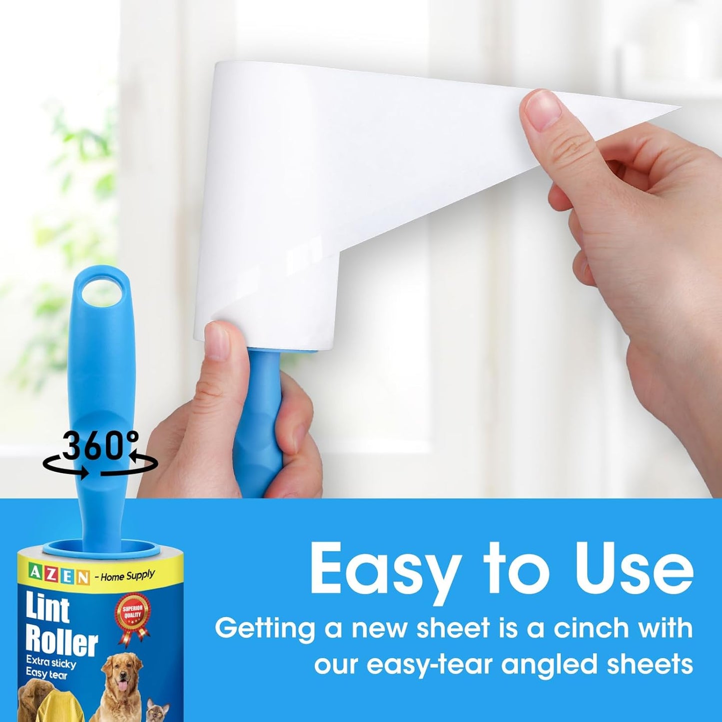 AZEN Lint Roller, Lint Rollers for Pet Hair Extra Sticky, 1200 Sheets Lint Roller with 6 Upgraded Handles, 12 Roller Portable Lint Remover for Clothes, Pet Hair Remover, Lint Rollers for Clothes