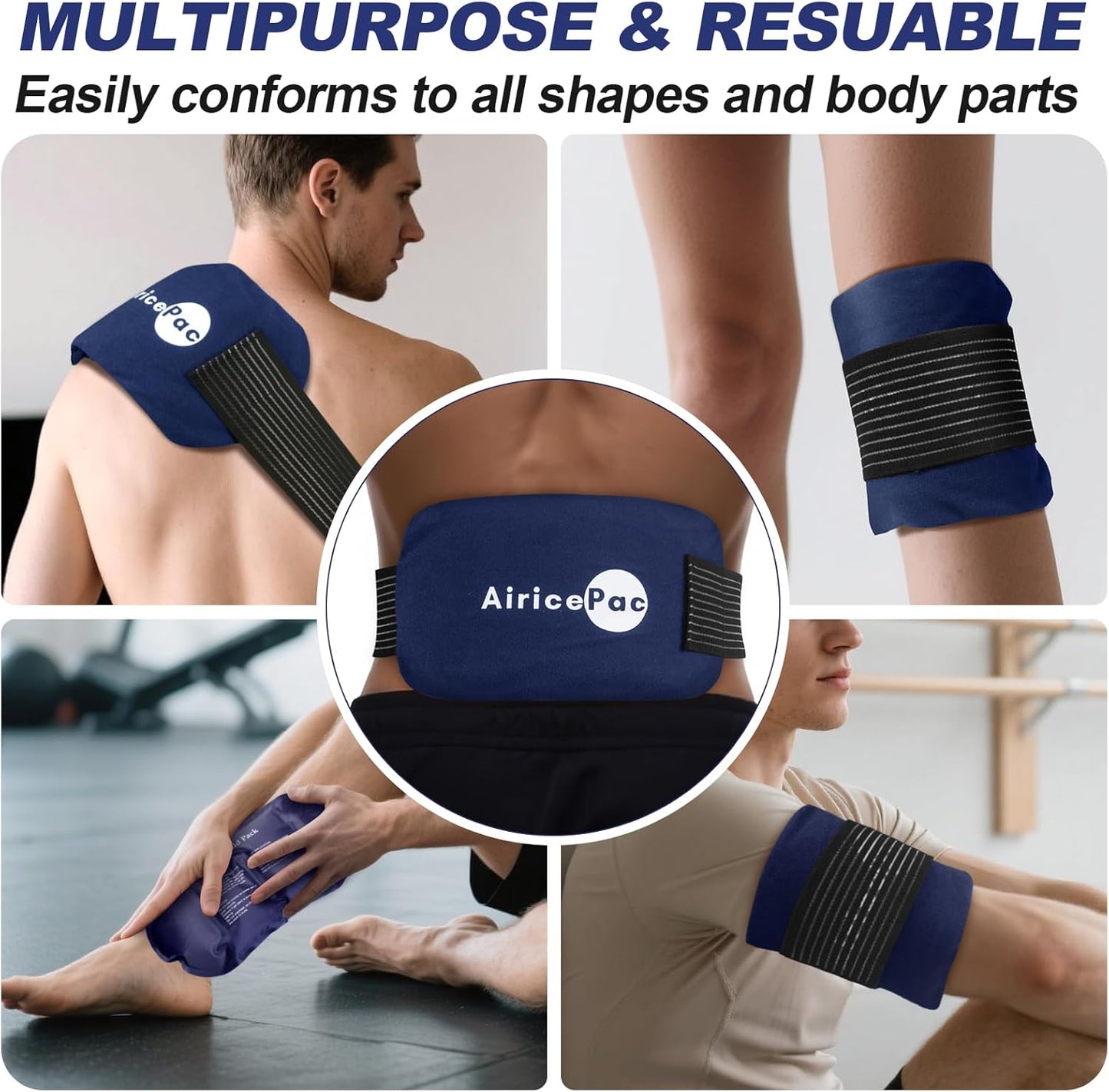 Reusable Hot and Cold Ice Packs, 3-Piece Set, Adjustable Gel Wraps for Back, Knees, Shoulders, Arms and Legs
