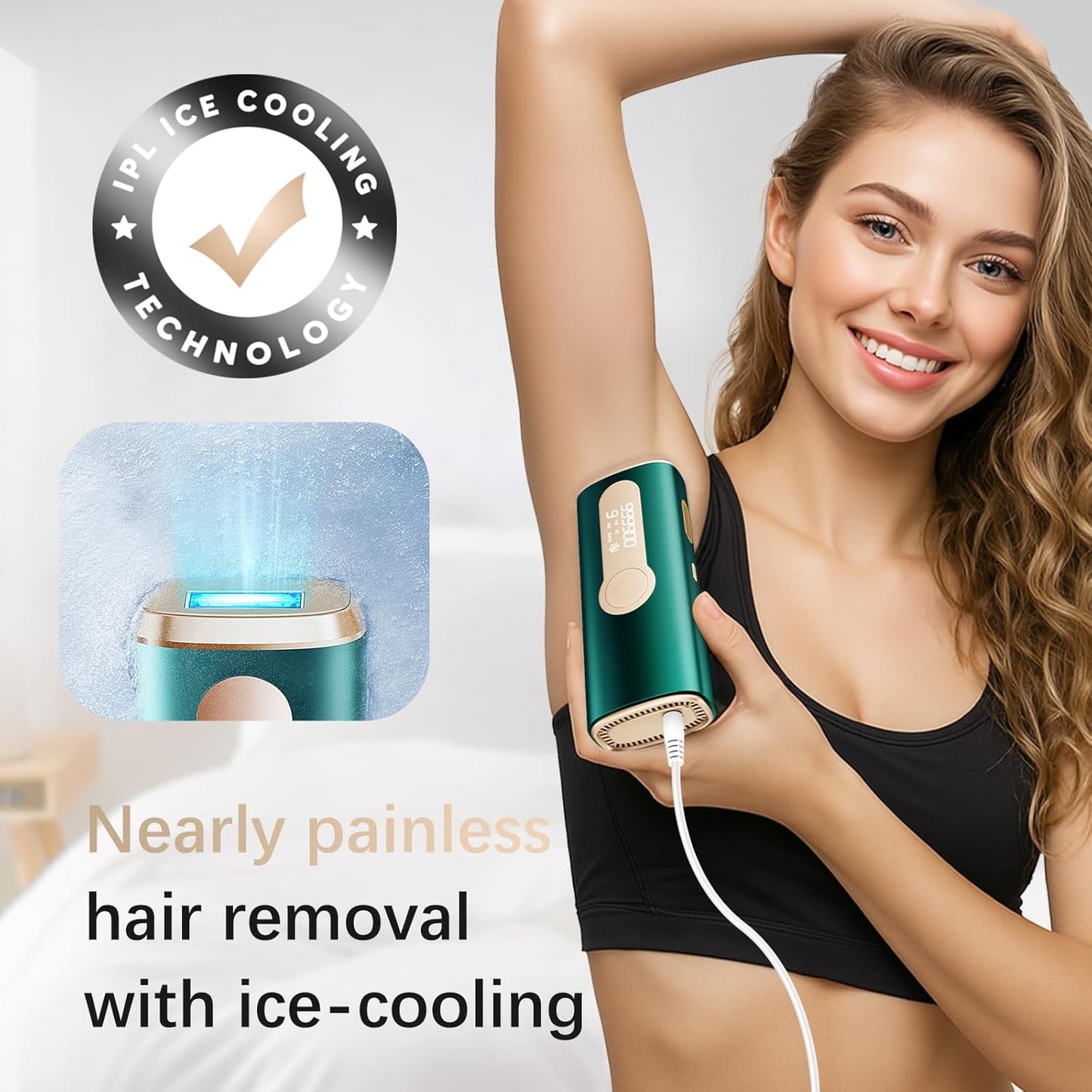Laser Hair Removal, IPL Laser Hair Removal Device for Women & Men, Safe at-Home Nearly Painless 45°F Ice-Cooling Contact, Long-Lasting Result for Full Body & Face, Dark Green