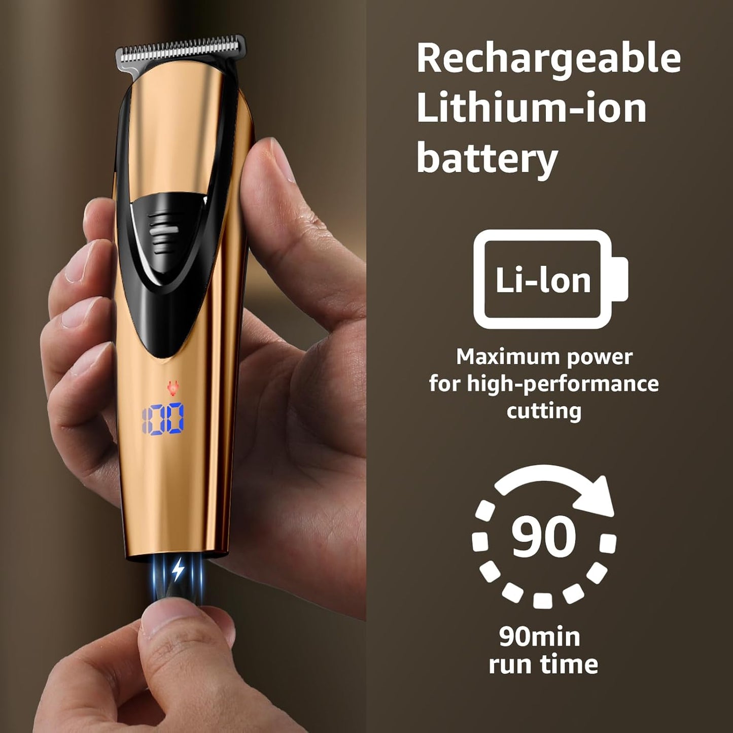 Electric Beard Trimmer for Men: 16-in-1 Professional Barber Hair Clippers - Cordless Grooming Kit - Turbo Speed & Precision Blades, Gold