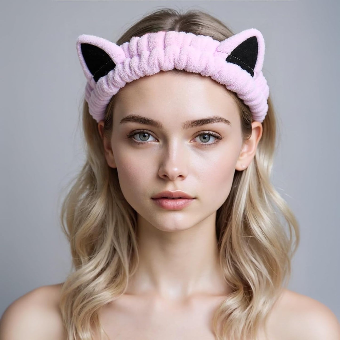 2 Pcs Cat Ears Headband, Cute Spa Headbands for Washing Face Skincare Makeup Headbands for Women Girls Trendy Stuff Present Soft Coral Fleece Hair Accessories(Pink Purple)