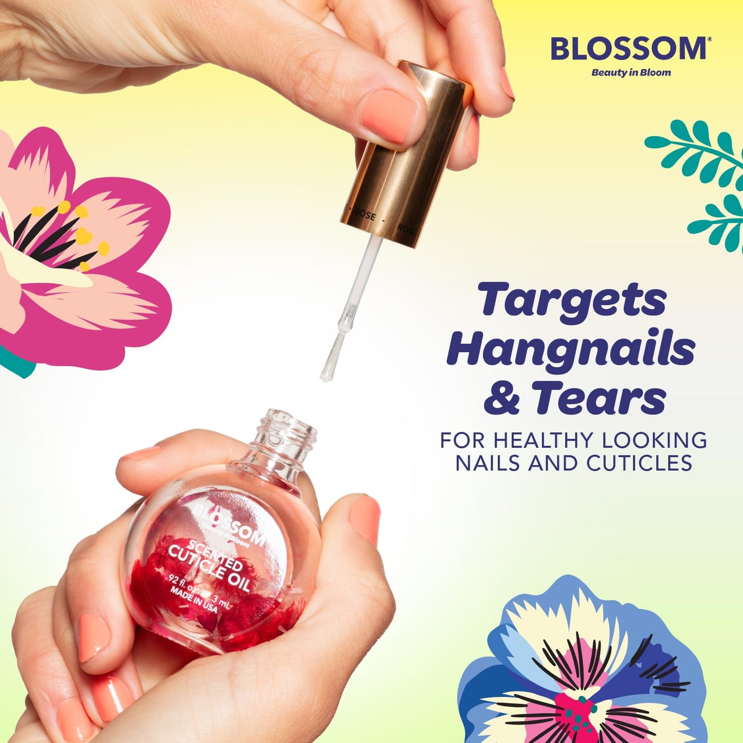 Blossom Cuticle Oil for Nails, Hydrating, Moisturizing, Scented Nail Oil Cuticle Care, Infused with Real Flowers, Made in USA, 0.92 fl. oz, Lemon Cookie