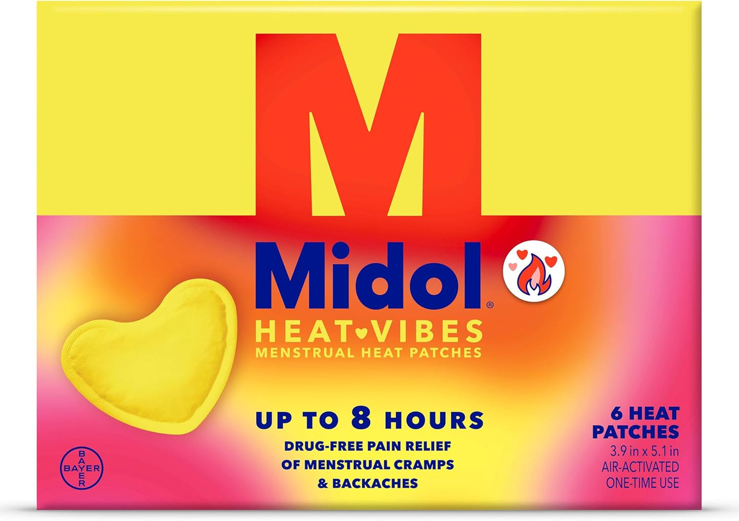 Midol Heat Vibes Menstrual Pain Relief Heat Patches - 6 Count Pack for Period Cramps and Backache