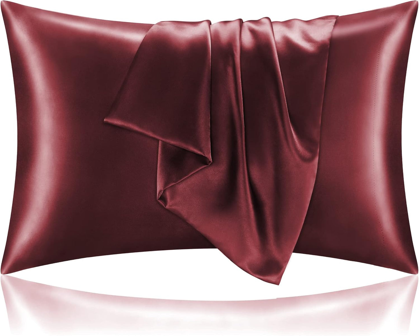 BEDELITE Satin Pillowcase for Hair and Skin, Super Soft and Cooling Similar to Silk Pillow Cases 2 Pack with Envelope Closure, Gift for Women Men(20"x26" Standard Size, Burgundy)