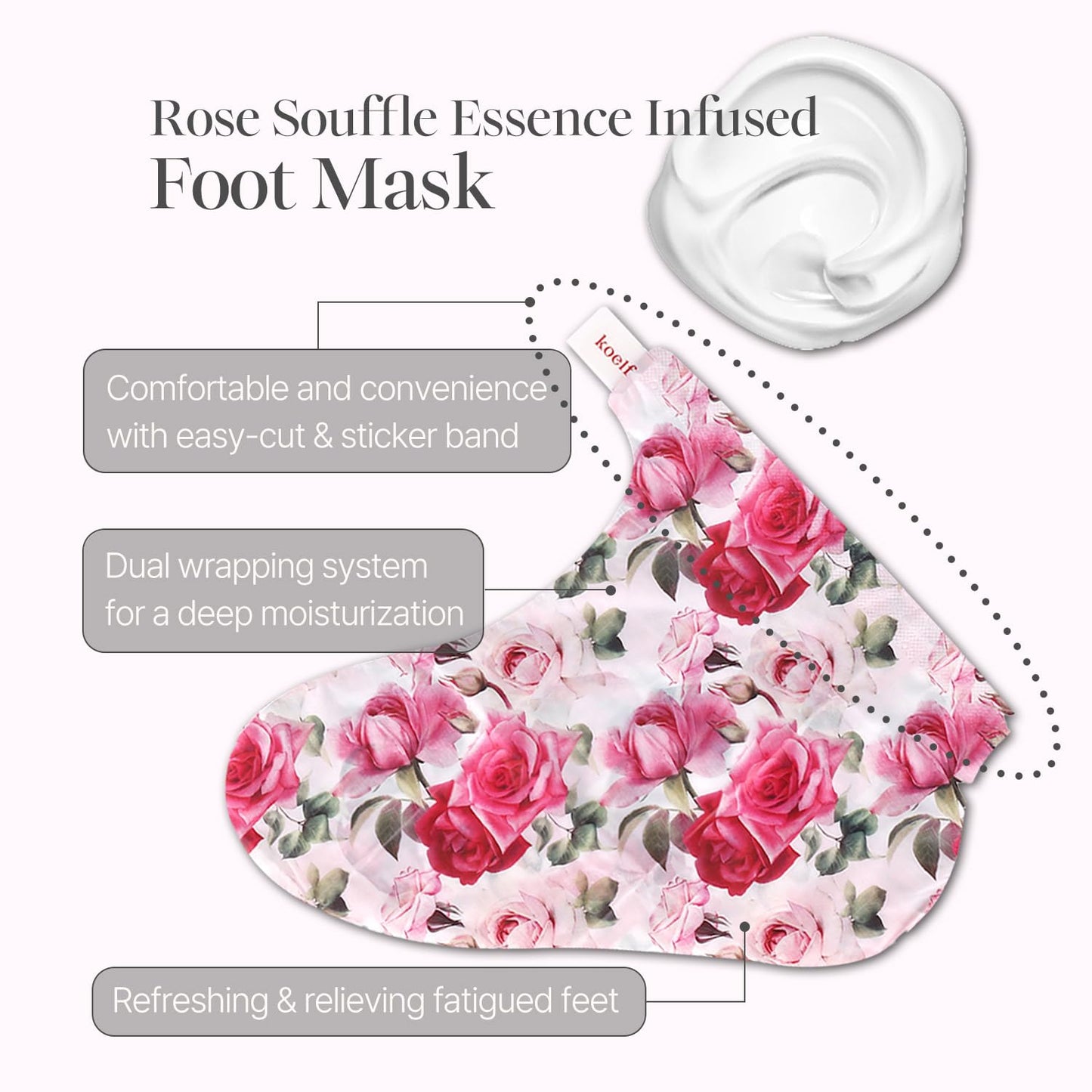 Koelf Rose Petal Satin Foot Mask (10pairs) - Intensive Nourishing Socks, Rose Scented Foot Repair Masks with Peptide, Collagen, Shea Butter, Urea for Silky Smooth Feet, Foot Treatment, Body Mask
