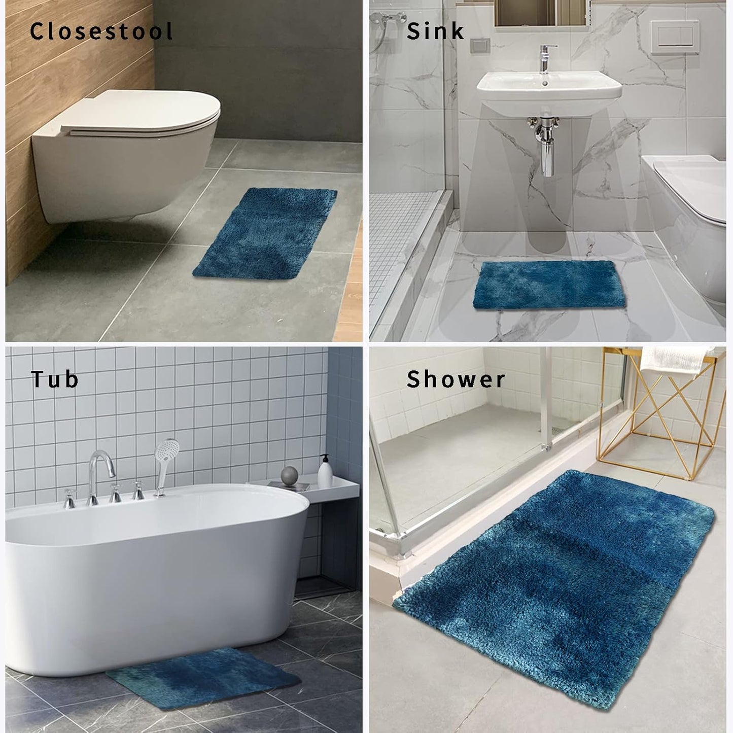 FIFU Bathroom Rugs 24" W x 36" L, Bath Mat for Bathroom, Bedroom, Laundry Room & Kitchen, Non-Slip Rubber Latex Backing, Extra Soft and Absorbent Microfiber Carpet, Machine Washable Rug, Peacock Blue