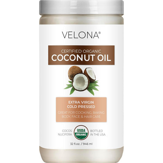 Velona USDA Certified Organic Coconut Oil Extra Virgin - 32 fl oz | Food and Cosmetic Grade | in jar | Extra Virgin, Cold Pressed