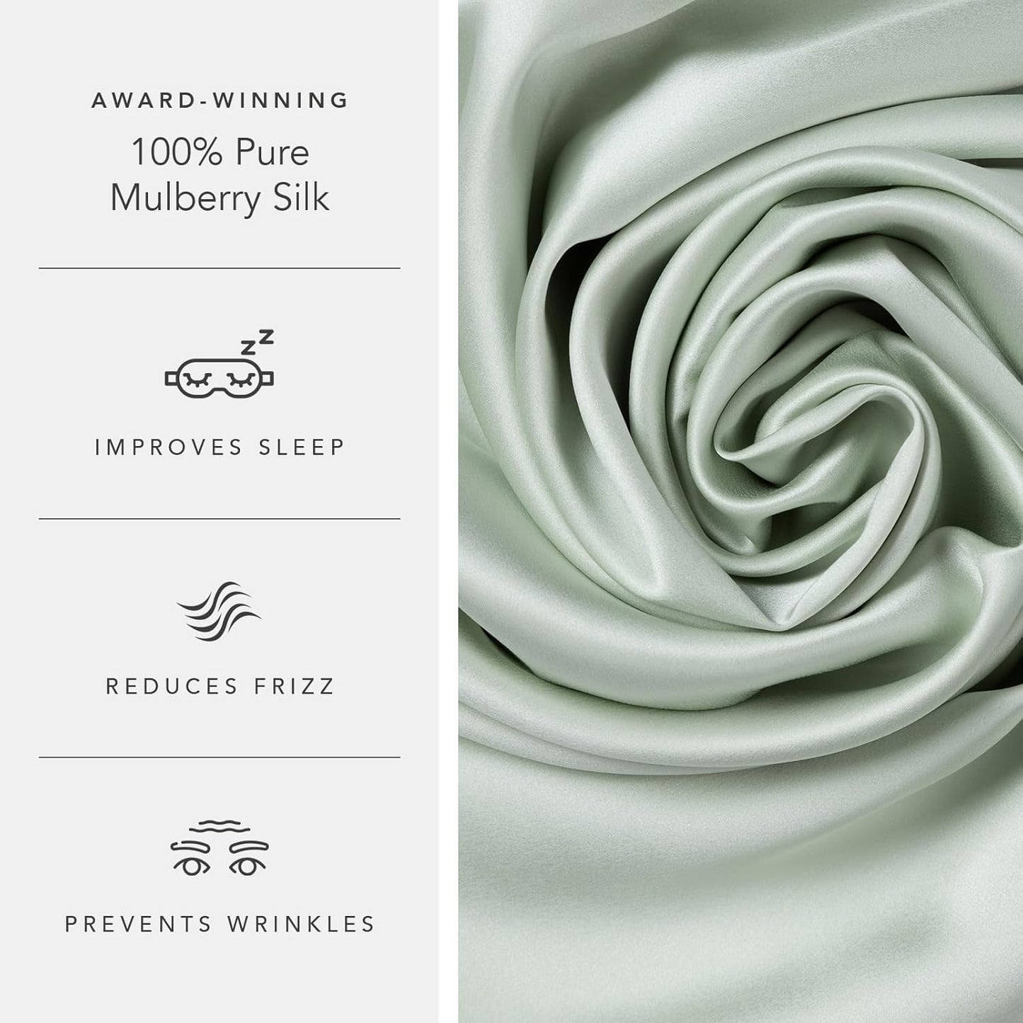 Fishers Finery 25mm 100% Pure Mulberry Silk Pillowcase (Light Green Queen)