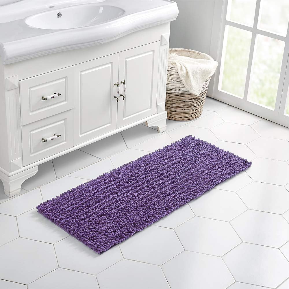 Walensee Large Bathroom Rug Non Slip Bath Mat (24x60 Inch Lavender) Water Absorbent Super Soft Shaggy Chenille Machine Washable Dry Extra Thick Perfect Absorbant Best Plush Carpet for Shower Floor