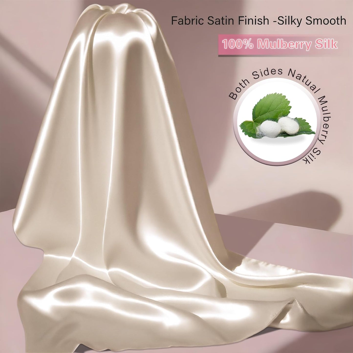 Mulberry Silk King Size Pillow Cases Set of 2, Ultra Smooth Soft Breathable Cooling Pillow Cases for Hot Sleepers, Silk Satin Pillowcases 2 Pack with Zipper for Hair and Skin, Gifts for Women