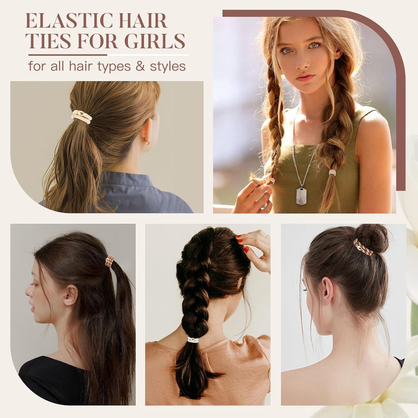 Hair Ties No Damage - 10PCS Ponytail Holders - Elastic Hair Ties for Thick Hair - Braided Hair Bands for Women Girls's Hair - Milk apricot color