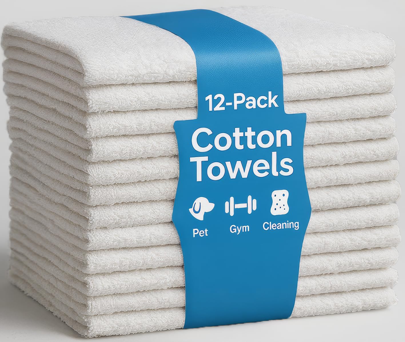 JMR 12 Pack Thin 100% Cotton Utility Towels (22x44 White) - Quick-Dry, Lightweight & Economical for Pets, Gym, Cleaning, Kitchen, Travel, Hair, Auto - Practical Multi-Use Space Saver, Bulk Value