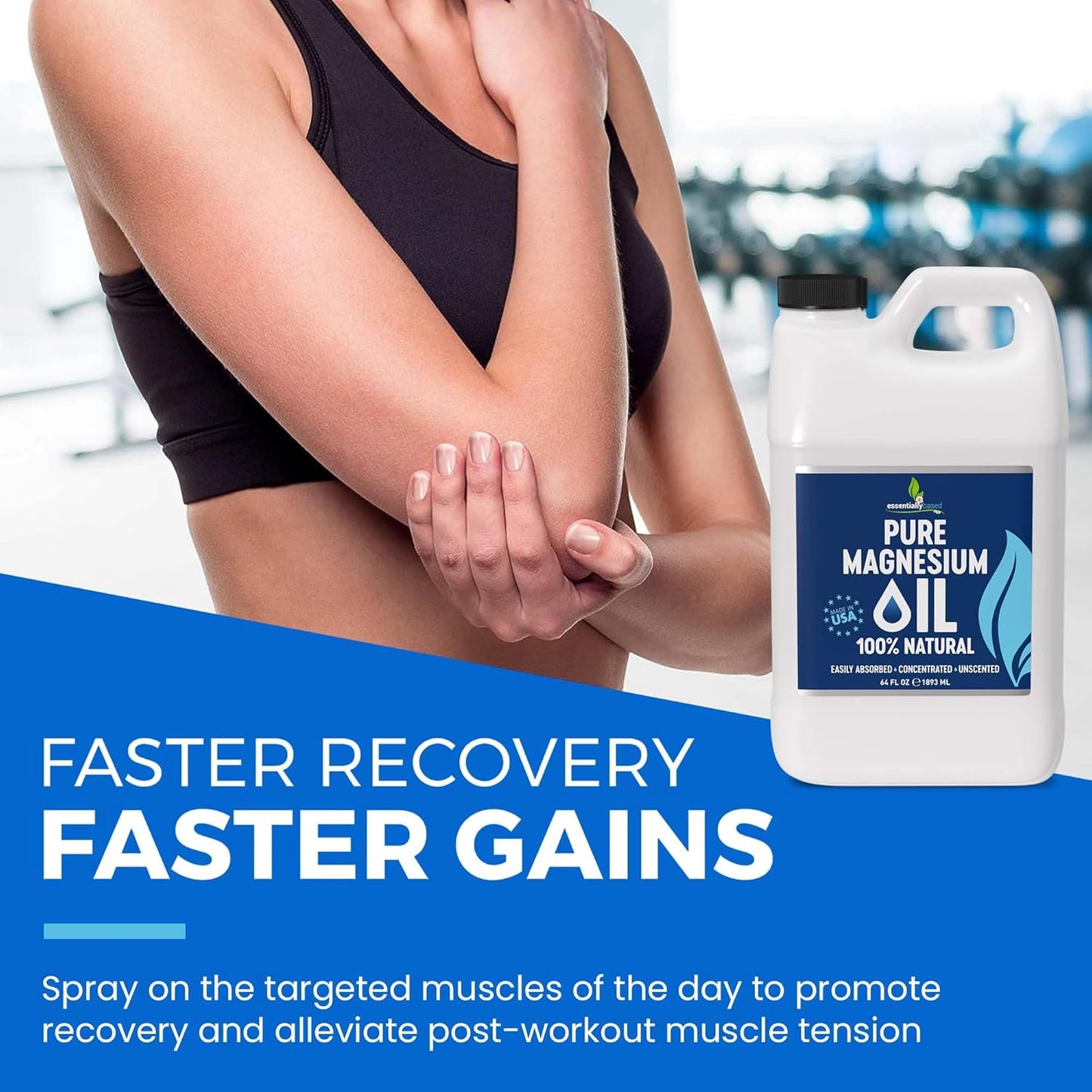 Pure Magnesium Oil Spray 64oz - Topical Magnesium Spray for Sleep Extra Strength - Less Sting - Less Itch - 100% Natural and Organic Oil - Made in USA