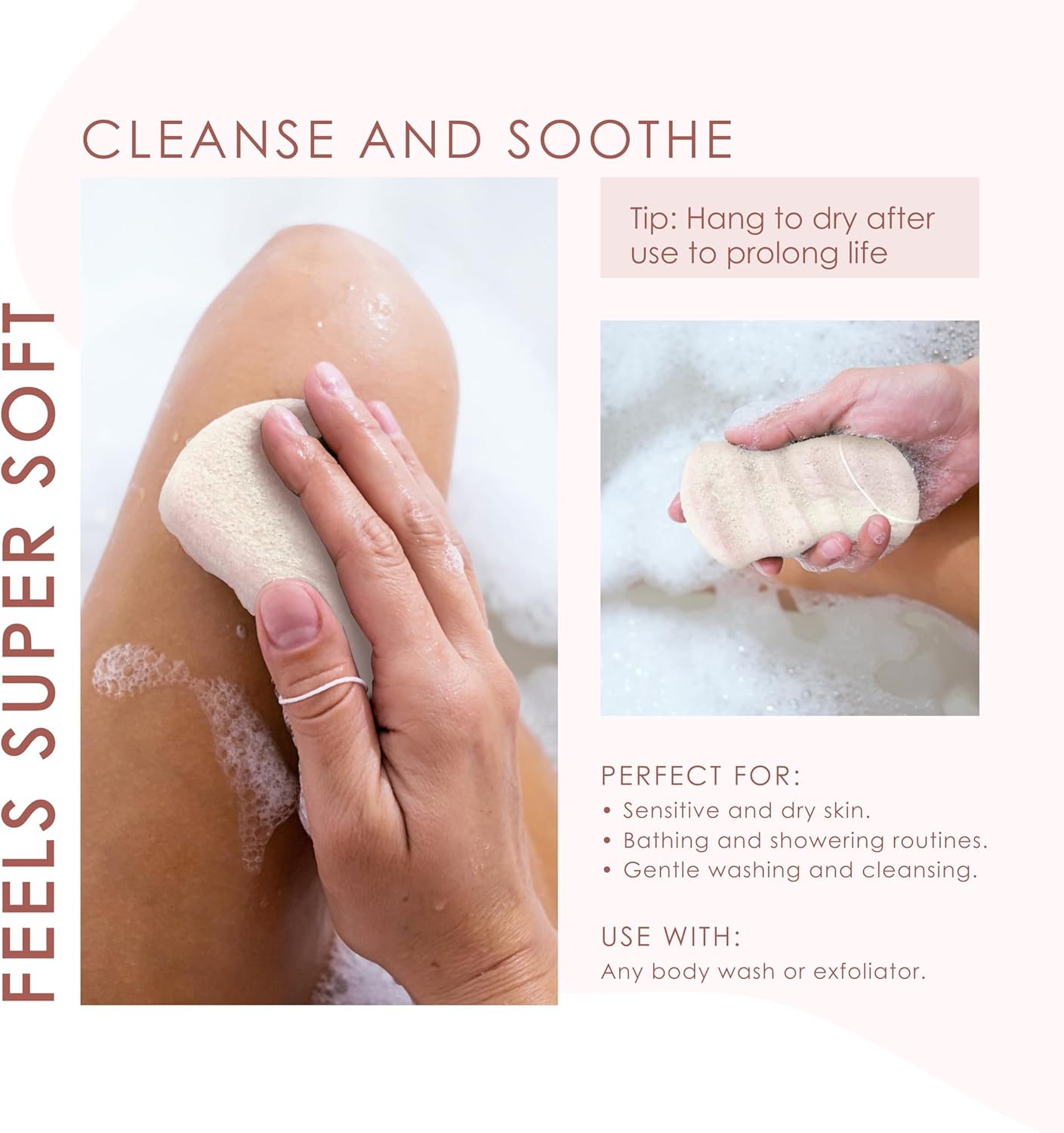 Konjac Sponge Body (2 Pack) | Microplastic Free 100% Natural | Non-Toxic | Biodegradable | Eco-Friendly | Plastic Free Packaging