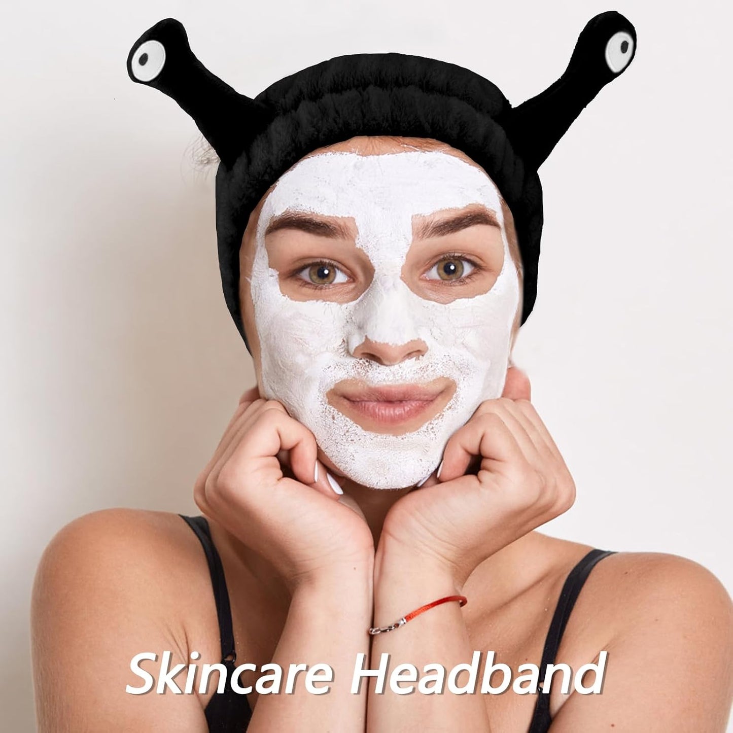 VELSCRUN Spa Headband, Makeup Face Wash Skincare Headbands, 5 Pcs Sponge Get Ready Snail Hairband Facial Wristband Hair Clip Set, Stuff for Teen Girls Women Trendy Hair Accessories Black