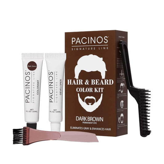 Pacinos Hair & Beard Color Kit (Dark Brown) - Hair Color For Men, Eliminates Grays in 5 minutes, Easy to Apply Brush-In Formula, Enhances Appearance of Hair, For Moustache & Beard