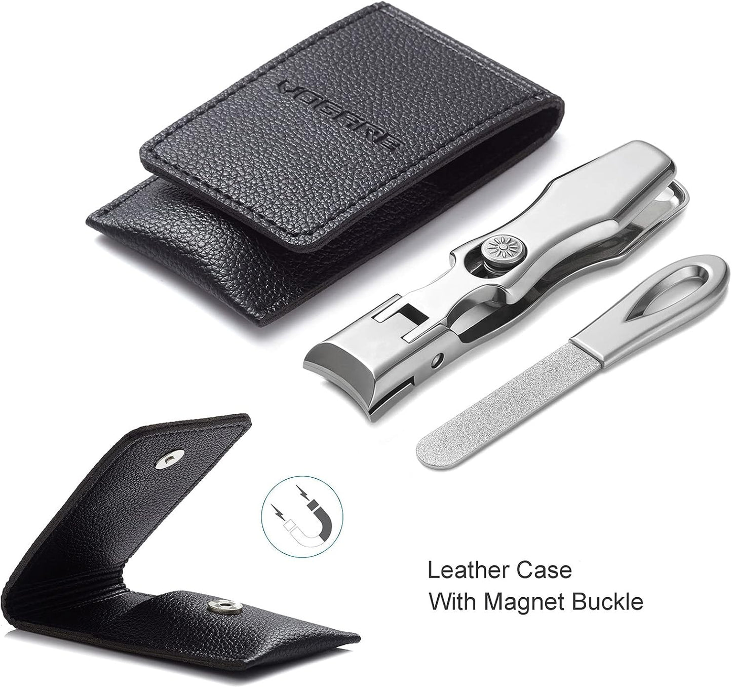 Nail Clippers for Men Thick Nails, Large Wide Jaw Opening Long Handle Heavy Duty Ultra Sharp Toe Nail Clippers with Catcher for Seniors,Adult,Women (Silver with File)