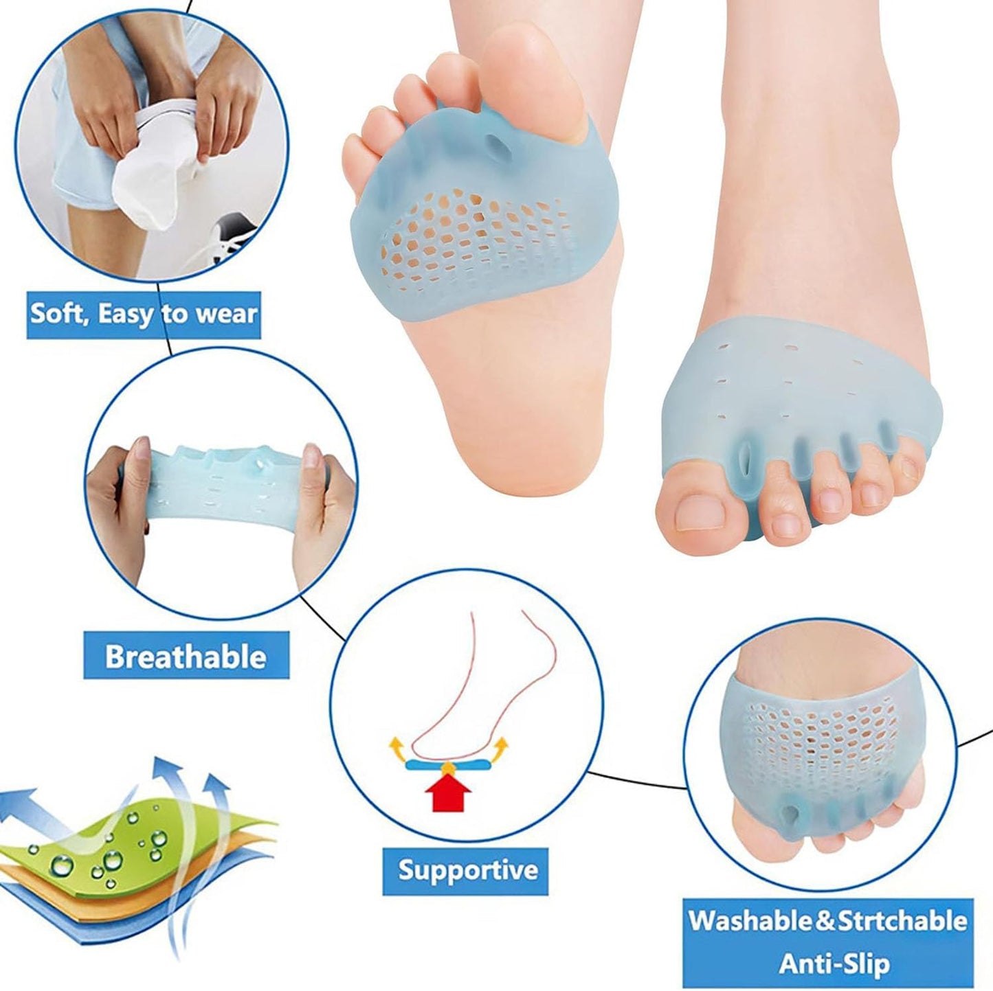 4 Pairs Silicone Toe Separators for Women & Men,Bunion Corrector Cushions,Metatarsal Pads,Soft&Breathable Gel Foot Cushions for Pain Relief,Realigns Crooked Toes, Great for Bunion,Hammer Toes