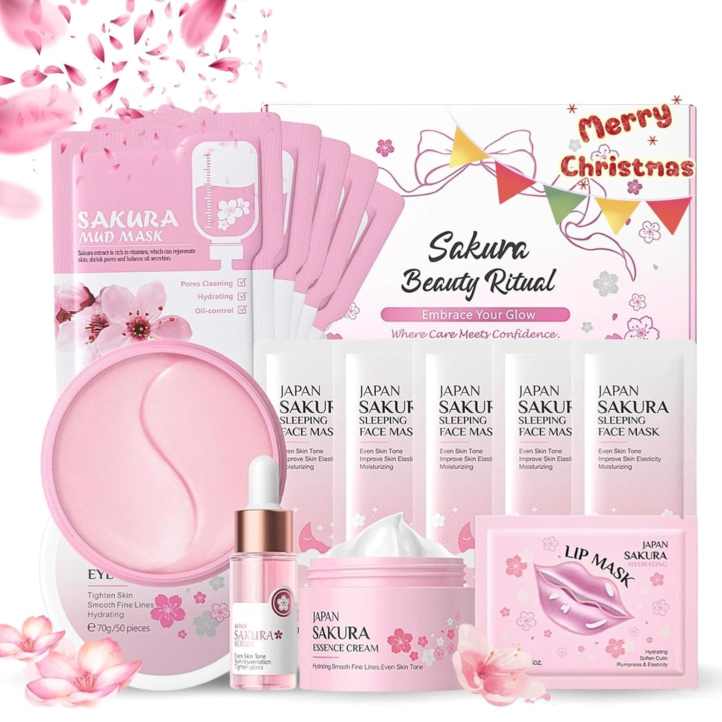 Sakura Skin Care Set for Teen Girls Gifts - Mauiluxy Skincare for Girls 10-12 Hydrating & Soften Skin, Skin Care Kit Gift Set for Women, Travel Size Facial Kit for Day & Overnight Care 14Pcs