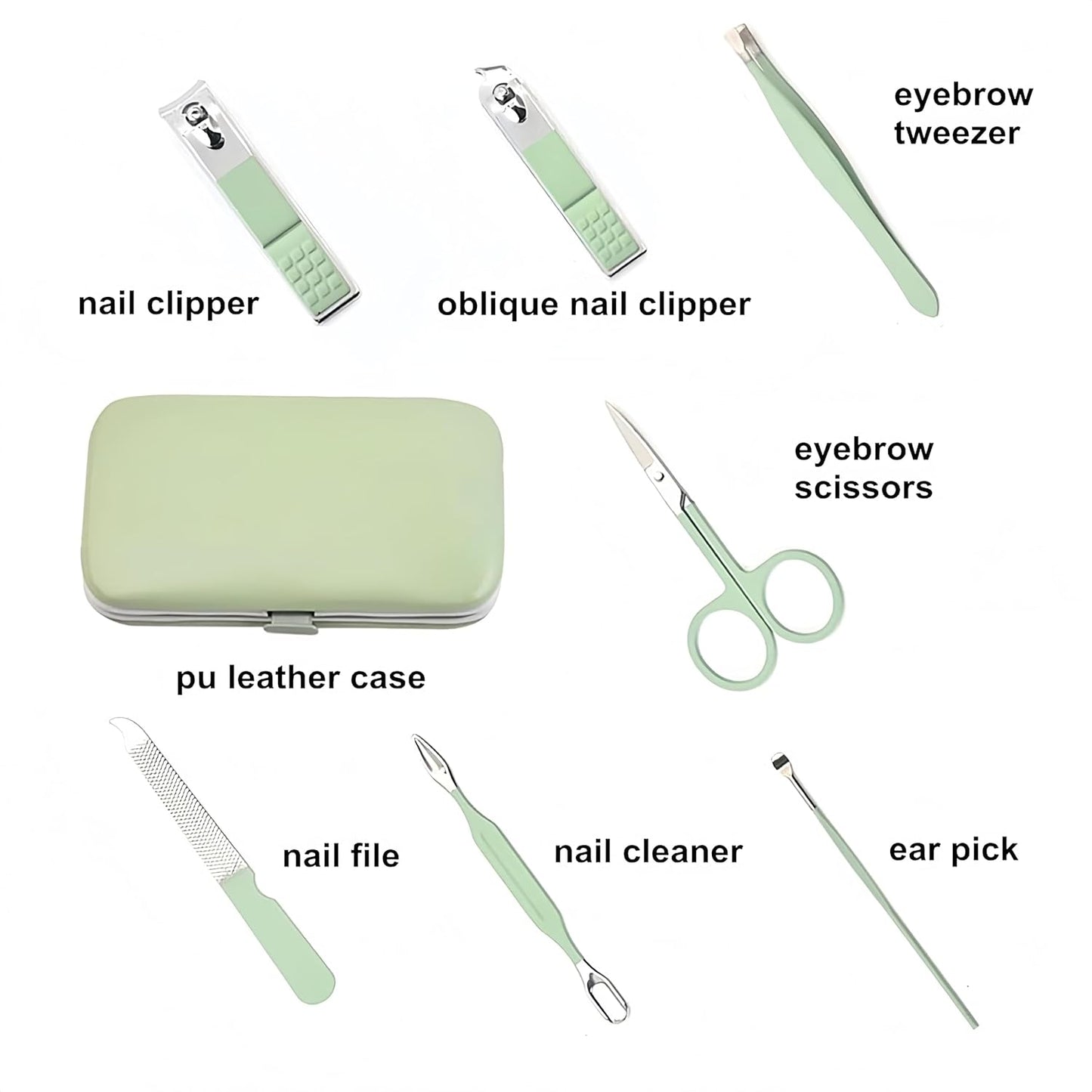 7pcs Manicure Set, Nail Clippers Kit, Stainless Steel Manicure Kit, Nail Clipping Tools Portable Travel Grooming Kit, The Best Gift with Luxurious Case (Green)