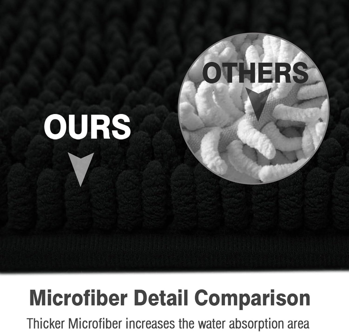 ITSOFT Non-Slip Shaggy Chenille Toilet Contour Bathroom Rug with Water Absorbent, 24 x 21 Inches U-Shaped Black