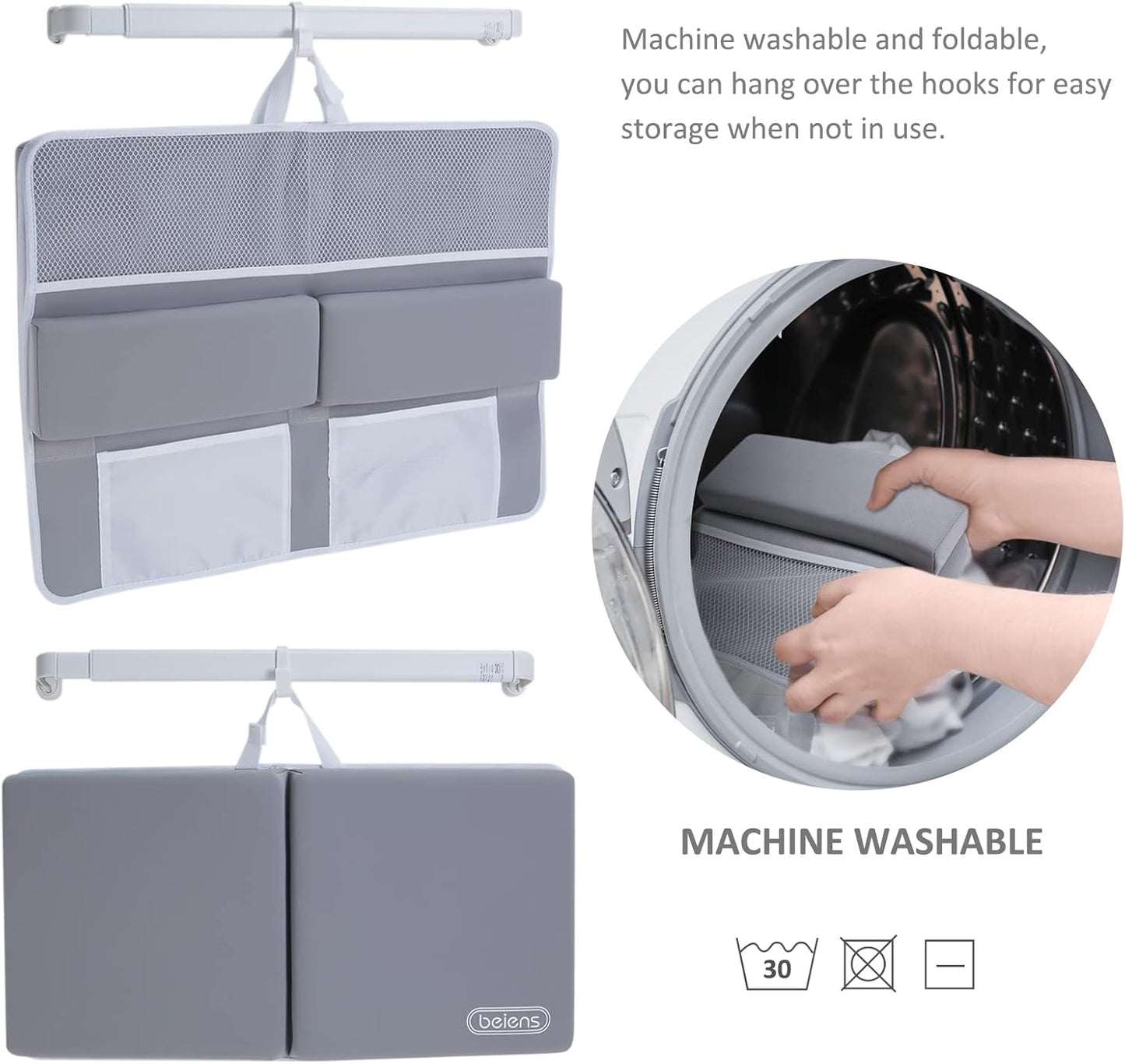 beiens Bath Kneeler and Elbow Rest Pad Set - 1.5'' Comfortable Baby Bath Kneeler Pads, Thick Quick Dry Kneeling Pad Support for Knee& Arm, Large Bathtub Mat with Toy Organizer for Happy Baby Bath Time