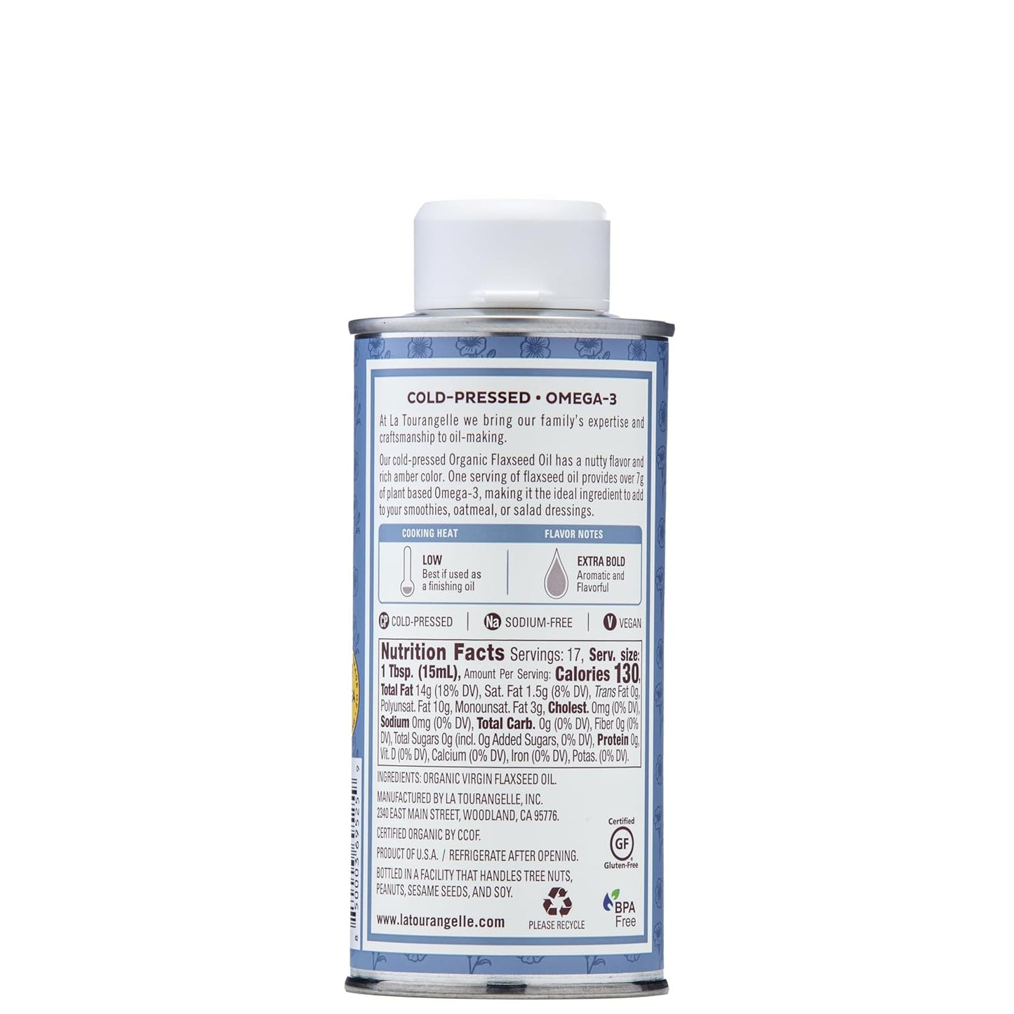 La Tourangelle, Organic Flaxseed Oil, Essential Omega-3 to Improve Heart Health, Vegan, Non-GMO, Gluten-Free, Kosher, Cast Iron Seasoning, 8.45 Fl Oz