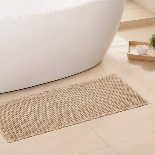 Waffle Bath Mat - Boho Bathroom Rugs Non Slip Washable, Super Absorbent & Quick Dry, Soft Bath Mat Farmhouse Bathroom Decor, 24'' x 48'', Khaki