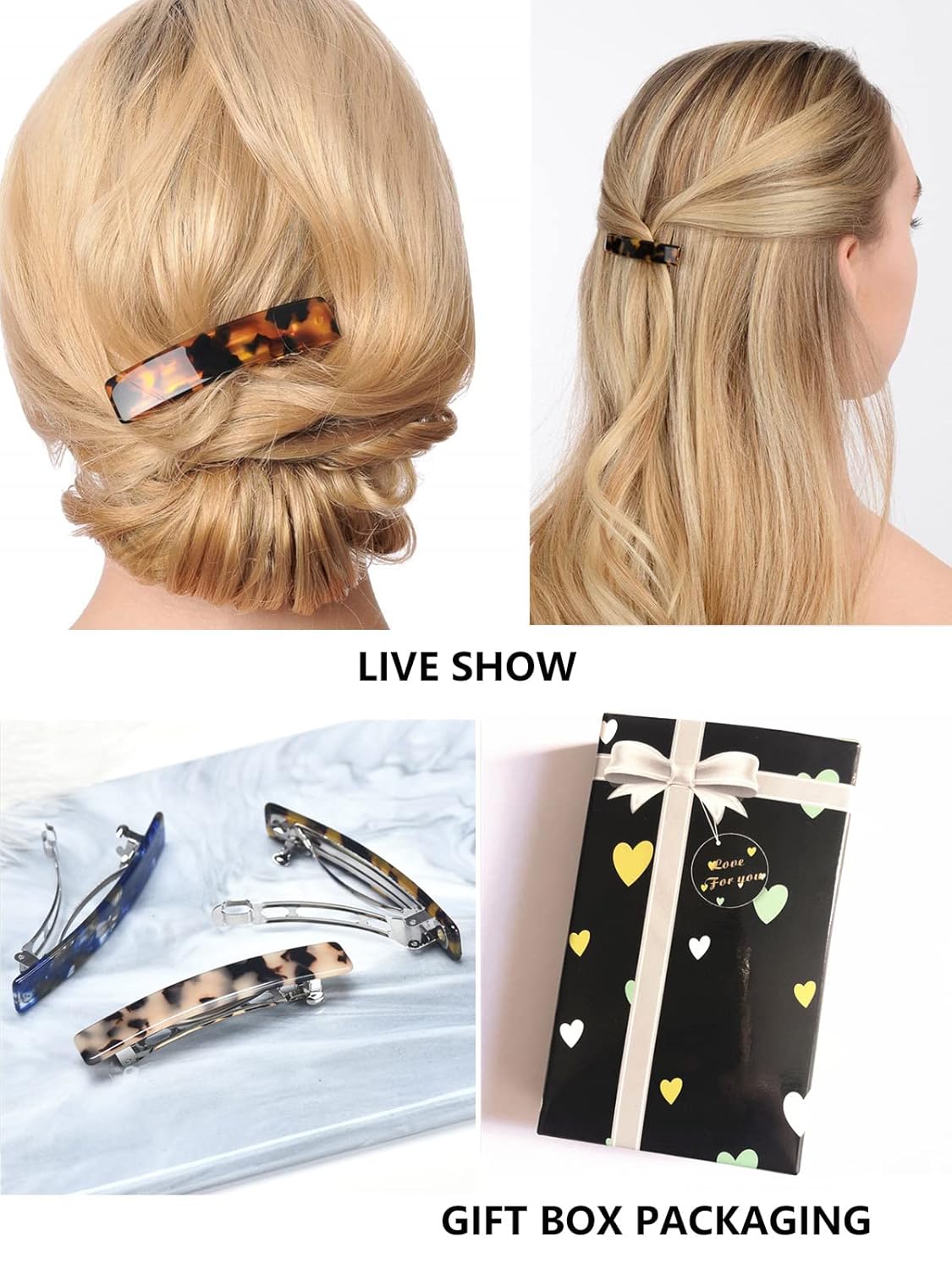 Fsmiling Hair Barrettes for Women French Hair Barrette Clip Small Acetate Hair Clips Barrette No Slip Hair Accessories 3-Pack