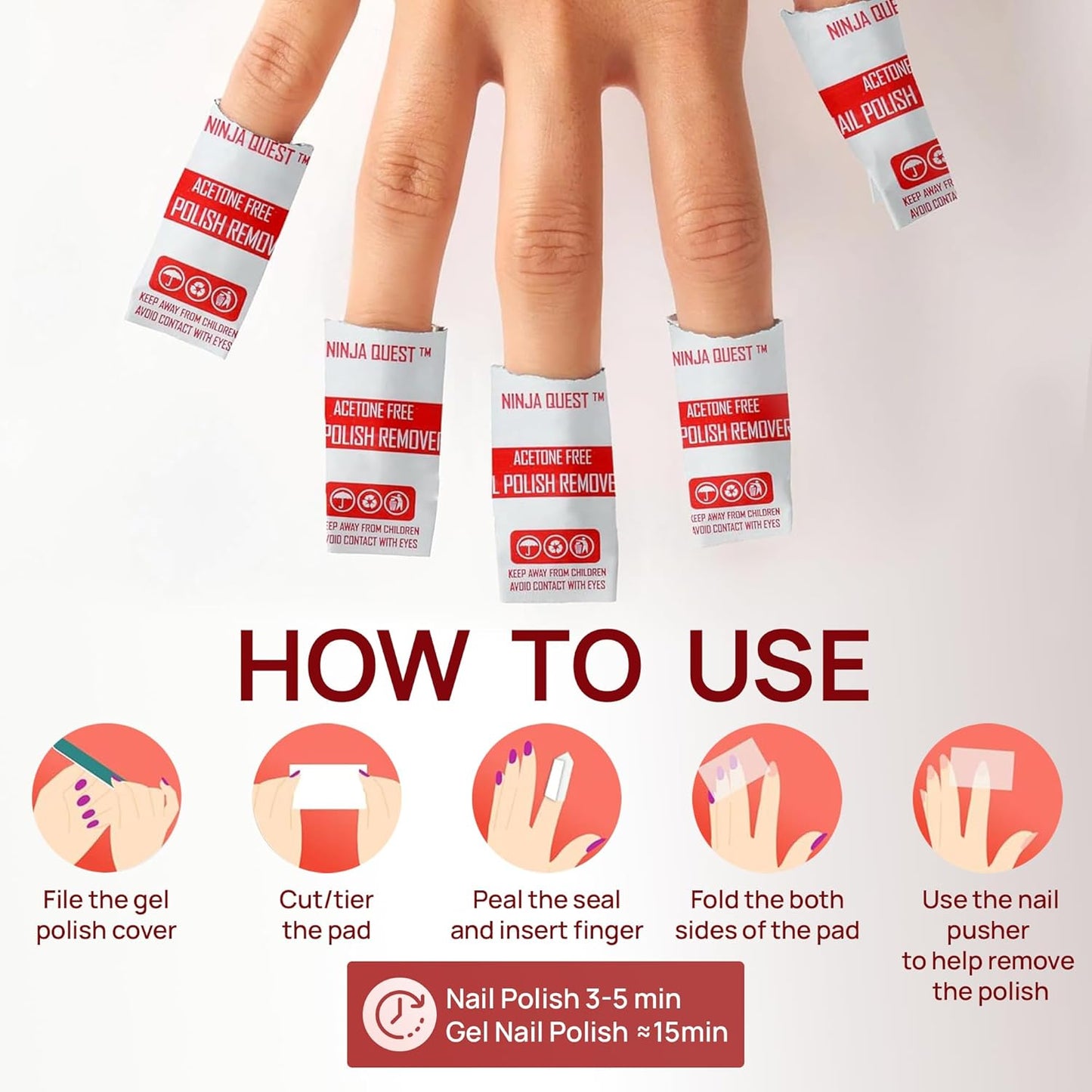 Nail Polish Remover Pads 100% Non Acetone - 200 Pack of Individually Wrapped Bulk Set Gel Nail Polish Remover Wipes - Fingernail Travel Kit to Clear Nail Polish for Home & Professional Removal