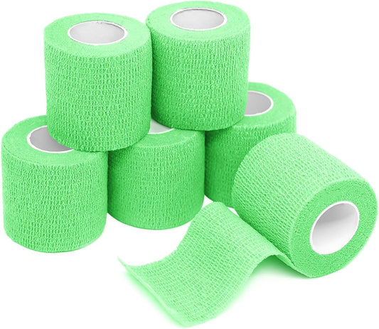 FriCARE Self Adhesive Bandage Wrap, Medical Tape in First Aid Kit, Cohesive Bandages for Wounds Sport Vet, FSA/HSA Eligible, 2 Inches X 5 Yards 6 Rolls, Fluorescent Green