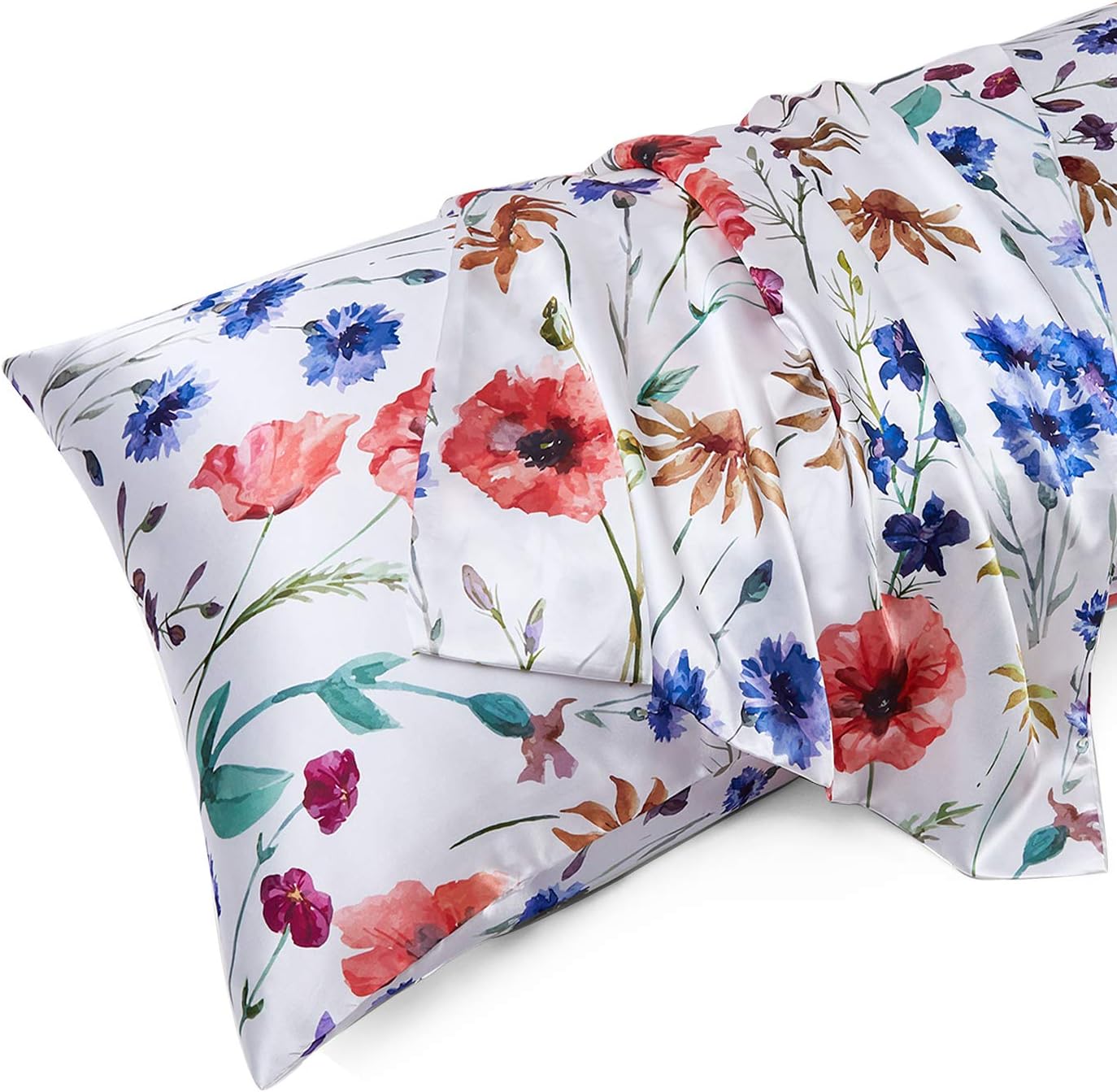 MR&HM Satin Body Pillow Cover, Soft and Breathable Body Pillow Case with Envelope Closure, Cooling and Silky Long Pillowcase for Hair and Skin,Grey (20x54, Floral Mixted)