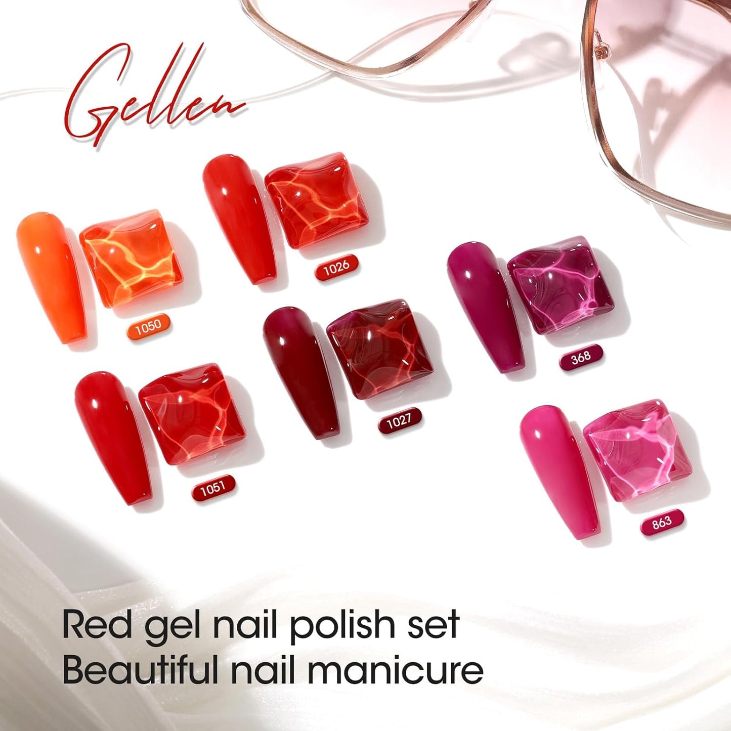 GELLEN Red Hot Pink Gel Nail Polish Set 6 Colors Burgundy Bright Neon Red Pink Gel Polish No Wipe Soak Off Glossy UV Gel for Nail Manicure DIY Art Salon Home