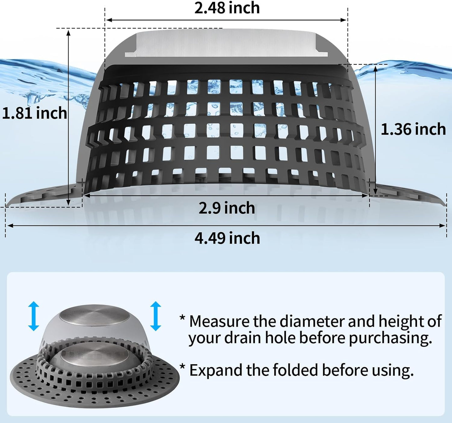 Shower Drain Hair Catcher, Bathtub Drain Cover Foldable Silicone Shower & Tub Protector for Pop-Up & Regular Drains