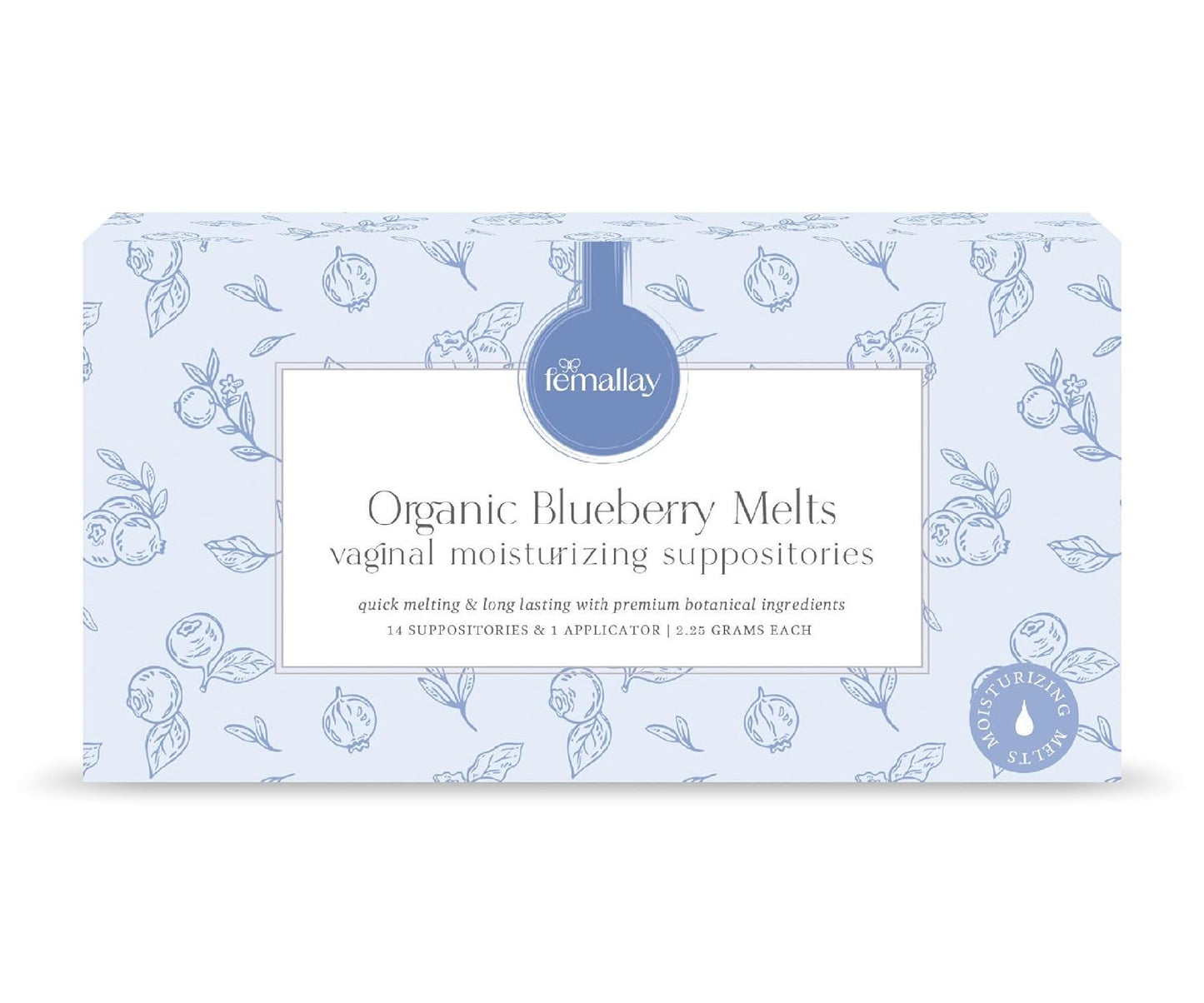 Femallay Organic Vaginal Moisturizing Suppositories – Blueberry – 100% Natural Relief for Dryness, Odor & Daily Feminine Discomfort – 14 Count + Applicator