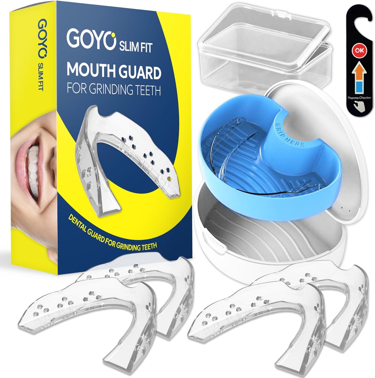 GOYO Slim FIT Pack of 4 Mouth Guard for Clenching Teeth at Night with Thermo Checker & Dental Case | Night Guards for Teeth Grinding | Custom-Fit & Custom Moldable Bruxism Sleep Night Guard
