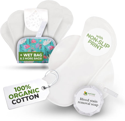 Non-Slip, (Premium) Reusable Menstrual Pads for Light Flow (6 Pack S+M) - Leak Proof & Odor Free Cotton Cloth Pads for Women & Teens - High-Temp Washable, Soft & Skin-Safe for All-Day Period Comfort